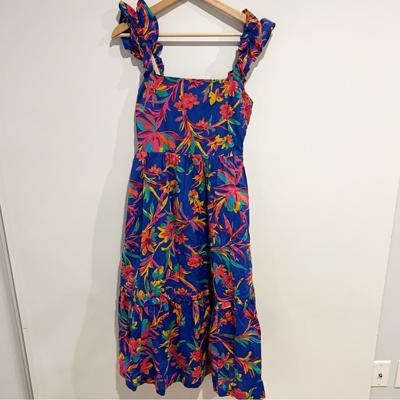 J.Crew Square Neck Midi Dress Blue Tropical Floral Resort - Picture 4 of 11